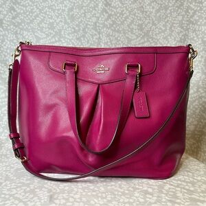 Coach Pink Cranberry Crossgrain Leather Pleated Tote Shoulder Bag Gold Hardware